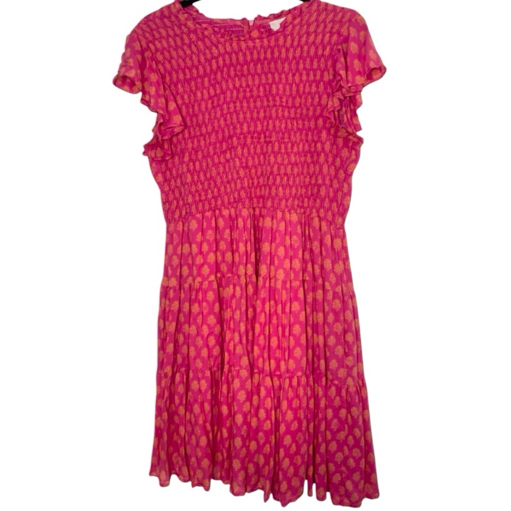 J Marie Mia Rose Large Smocked Top Flutter Sleeve Lightweight Pink Dress